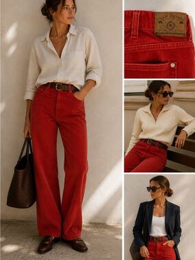 Vintage GAP Red Corduroy Pants NWOT 90’s High rise Straight Leg Cotton 33x32
